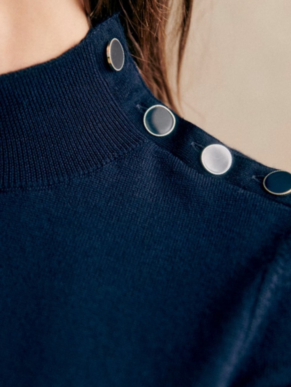 Sezane Jacob Jumper Navy Blue Button-Shoulder Knit Sweater - Picture 2 of 9